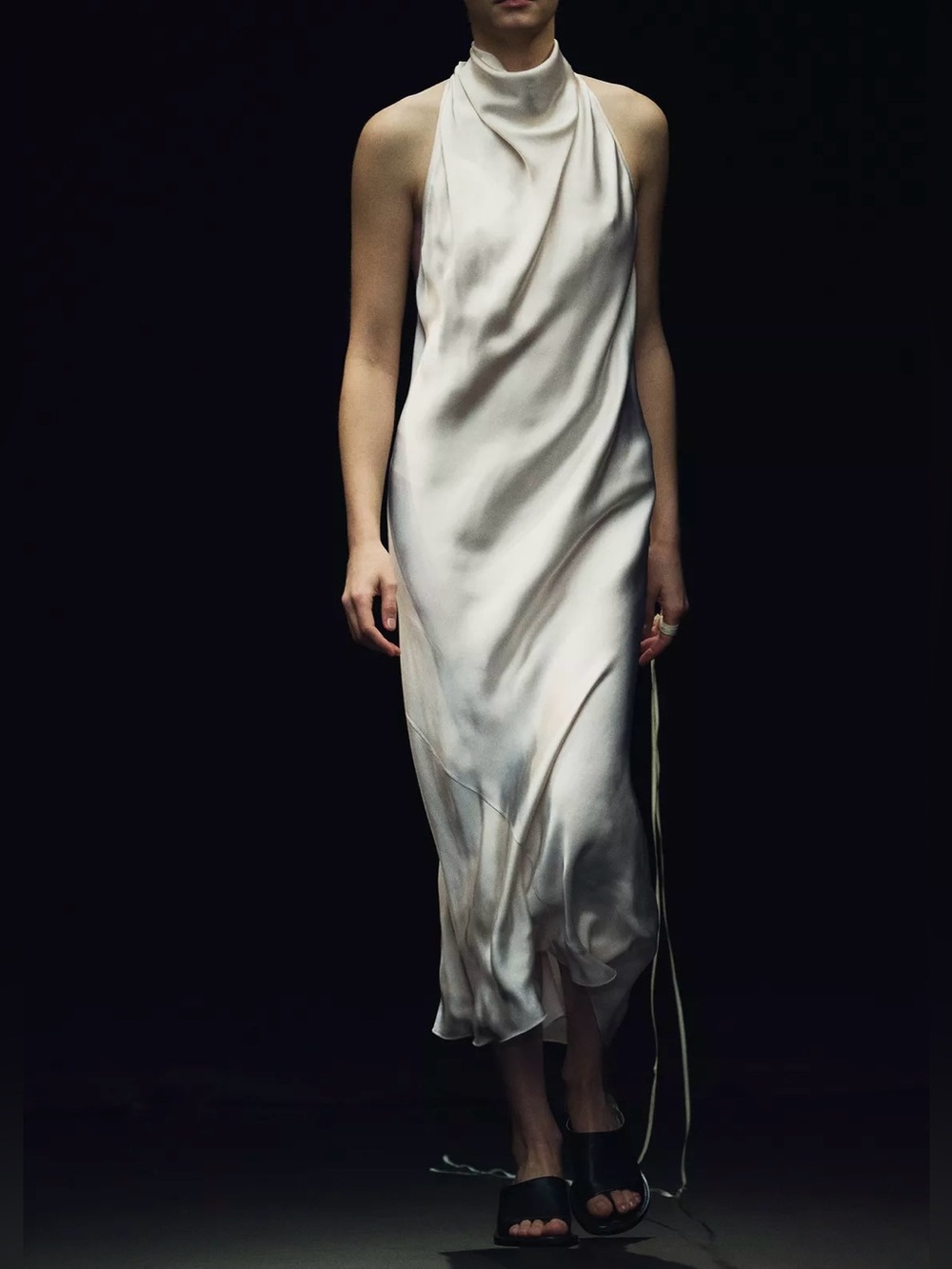 Zara Satin Effect Halter Neck Midi Dress  Open Shoulders Small NEW Sold Out